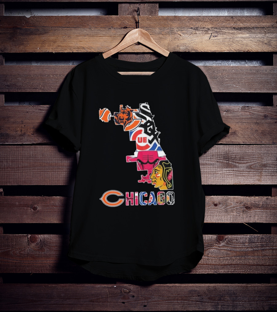 Chicago Cubs White Sox Bulls Bears Blackhawks Maps T-Shirt