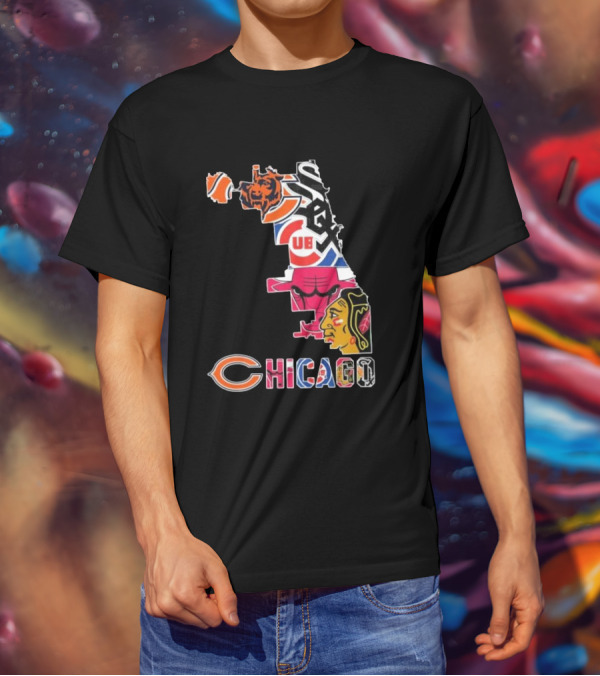 Chicago Cubs White Sox Bulls Bears Blackhawks Maps T-Shirt