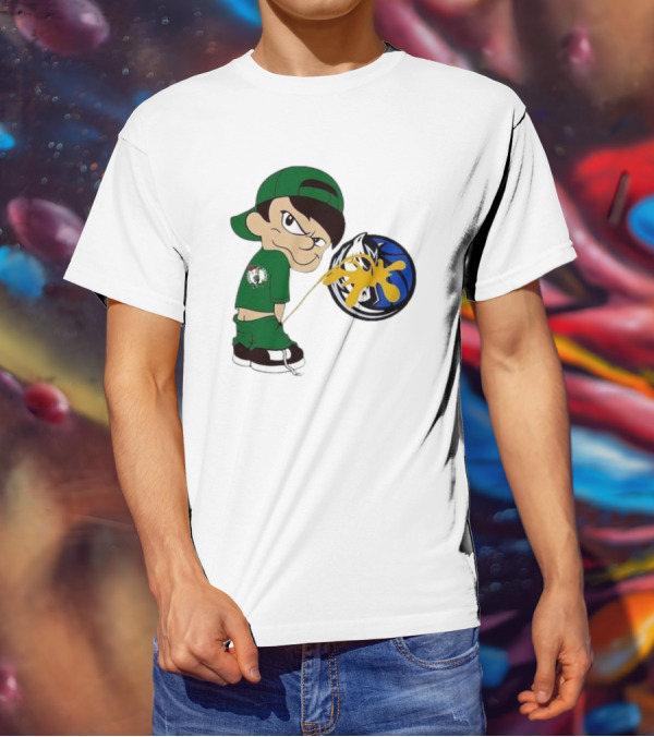 Little Boy Boston Celtics Piss On Dallas Mavericks Logo T-Shirt