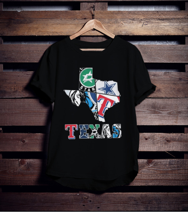Texas Sports Teams Dallas Stars Dallas Cowboys Dallas Mavericks Texas Rangers Logos T-Shirt
