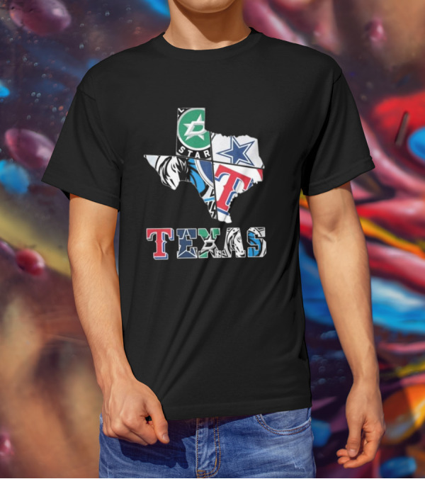 Texas Sports Teams Dallas Stars Dallas Cowboys Dallas Mavericks Texas Rangers Logos T-Shirt