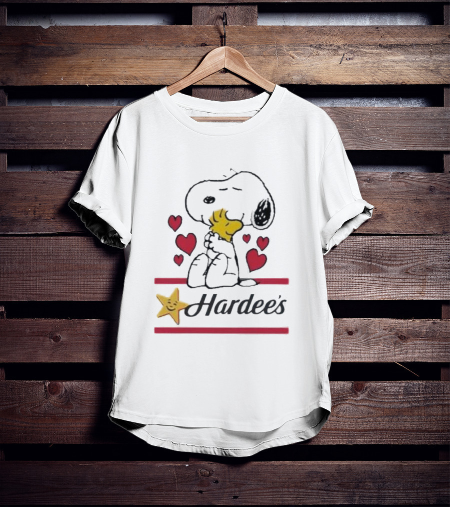 Snoopy And Woodstock Loving Hardee's With Hearts And Star T-Shirt