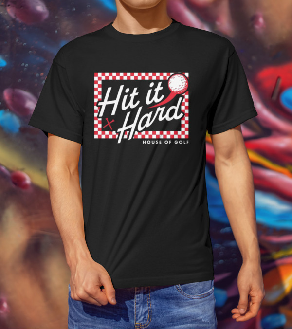 Hit It Hard Checkerboard House Of Golf Red White Golf Ball T-Shirt