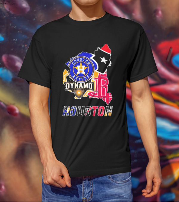 Houston Astros Dynamo Rockets Texas Map Sports Team T-Shirt