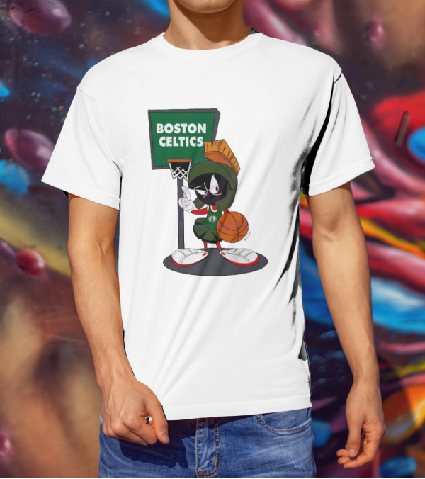 Boston Celtics Looney Tunes Marvin The Martian Basketball Hoop T-Shirt