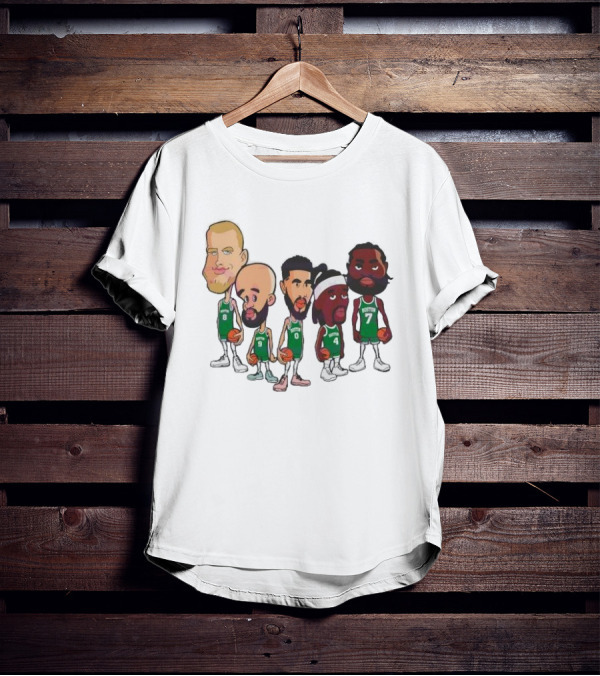 Caricature Boston Celtics Players NBA Basketball Cartoon Team Characters T-Shirt