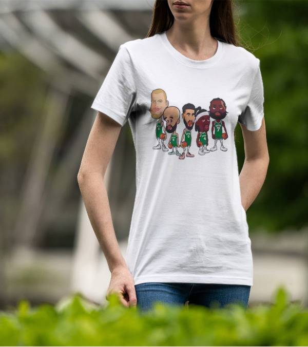 Caricature Boston Celtics Players NBA Basketball Cartoon Team Characters T-Shirt