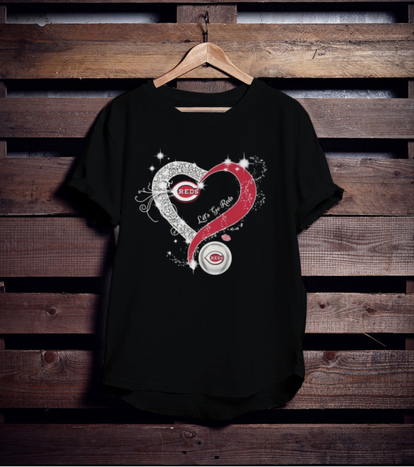 Cincinnati Reds Heart Emblem Let's Go Reds Sparkling T-Shirt
