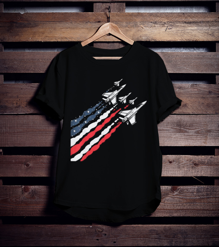 Vintage Patriotic Fighter Jet Airplane With American Flag Trail T-Shirt