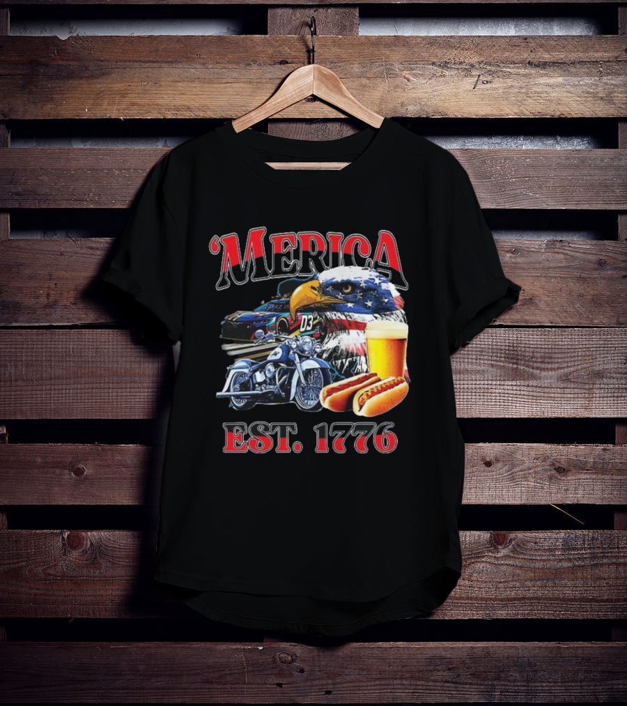 'Merica Bald Eagle Motorbike Beer Hotdogs Cars Est. 1776 T-Shirt