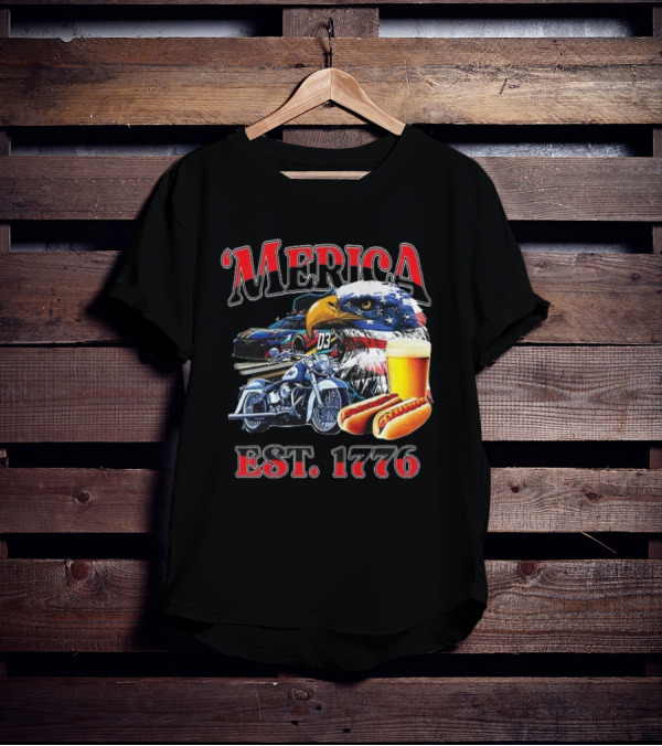 'Merica Bald Eagle Motorbike Beer Hotdogs Cars Est. 1776 T-Shirt