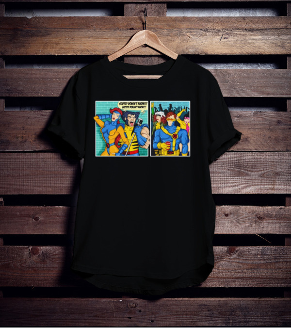 Jean Grey And Wolverine Comic Scotty Doesn’t Know Retro Cyclops Party Scene T-Shirt