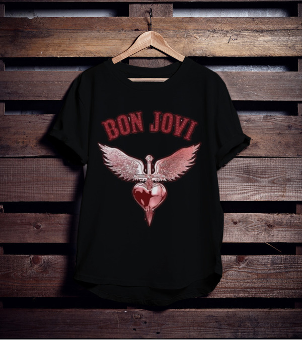 Bon Jovi Forever Red Winged Heart Dagger T-Shirt