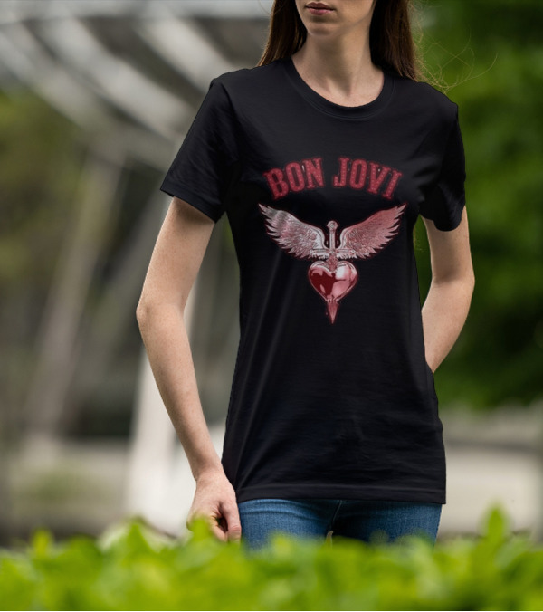 Bon Jovi Forever Red Winged Heart Dagger T-Shirt