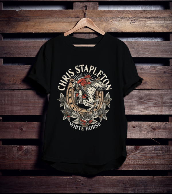 Chris Stapleton White Horse Cowboy Riding With Roses T-Shirt