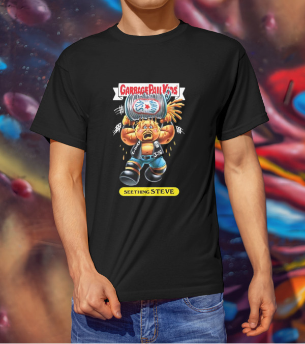 Garbage Pail Kids Seething Steve 3:16 Parody Character With Exploding Trash Can T-Shirt