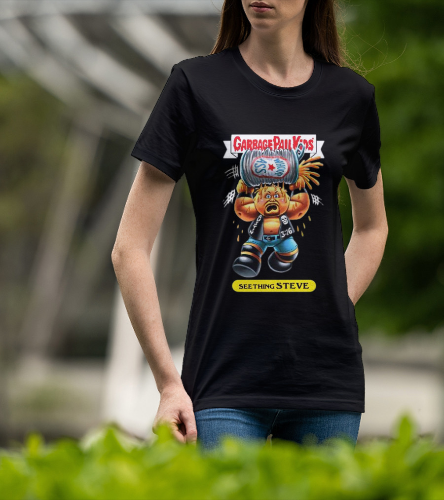Garbage Pail Kids Seething Steve 3:16 Parody Character With Exploding Trash Can T-Shirt