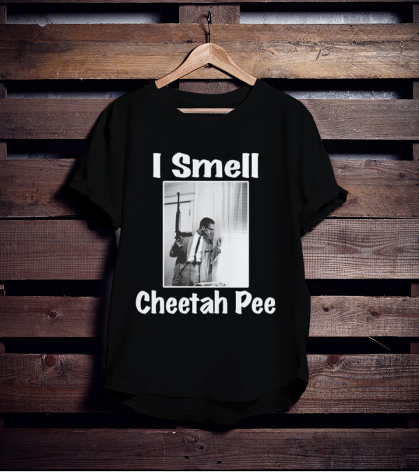 I Smell Cheetah Pee Man Holding Gun By Window T-Shirt