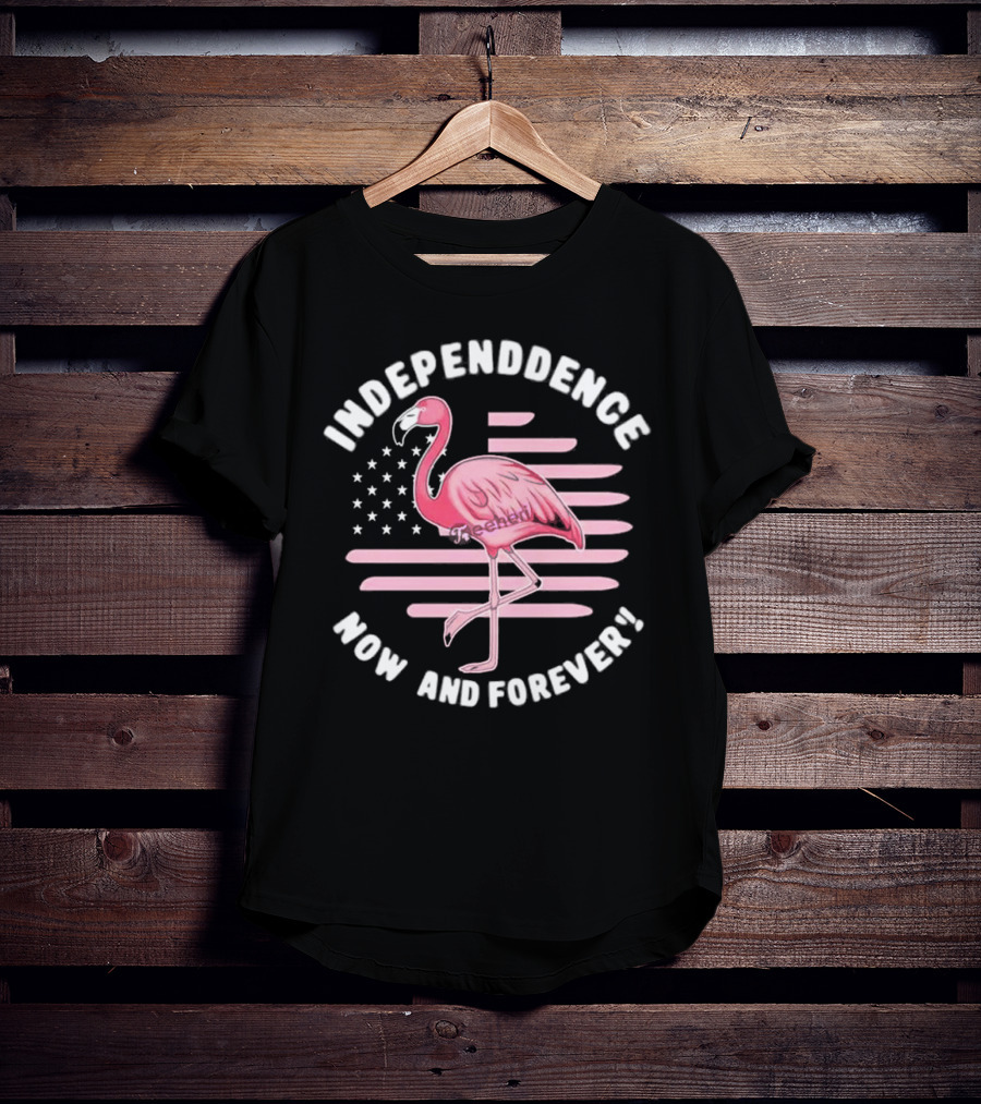 Independence Now And Forever Flamingo America Flag T-Shirt