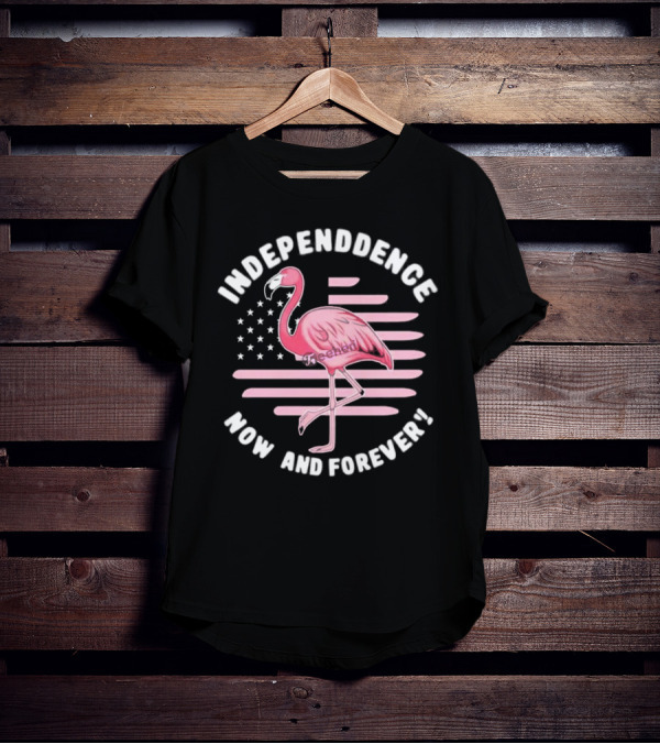 Independence Now And Forever Flamingo America Flag T-Shirt