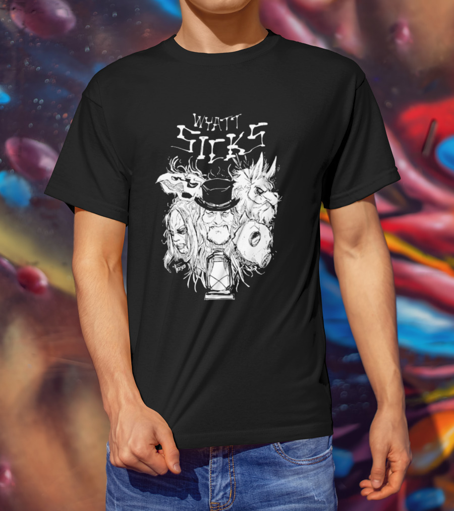 Wyatt Sicks Lantern And Masked Figures T-Shirt
