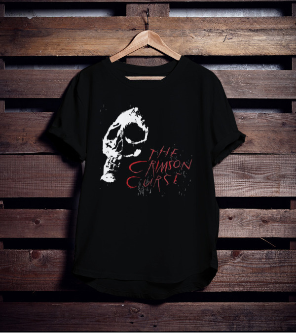 The Crimson Curse Skull White And Red Text With Skull T-Shirt