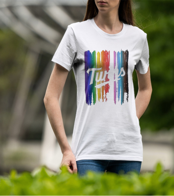 Twins Pride Day Rainbow Brush Strokes T-Shirt