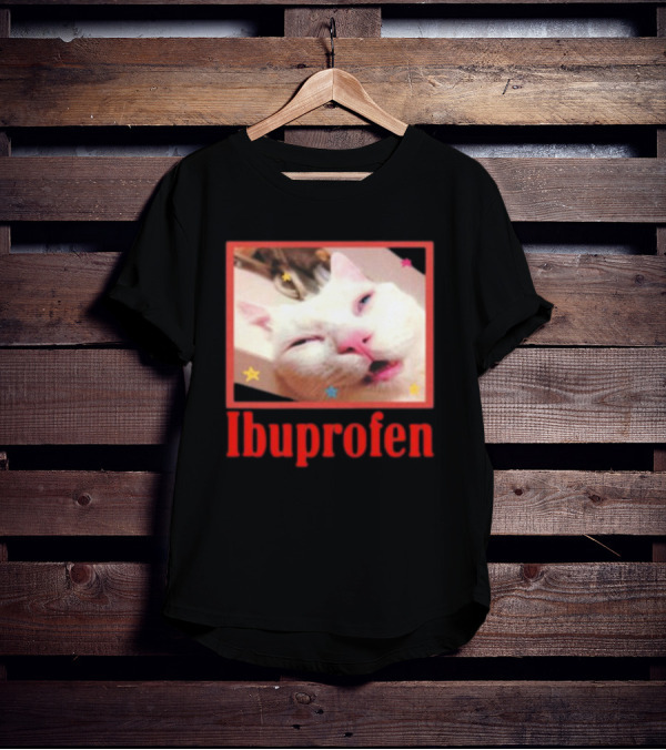 Ibuprofen Meme Cat With Distorted Face And Stars T-Shirt