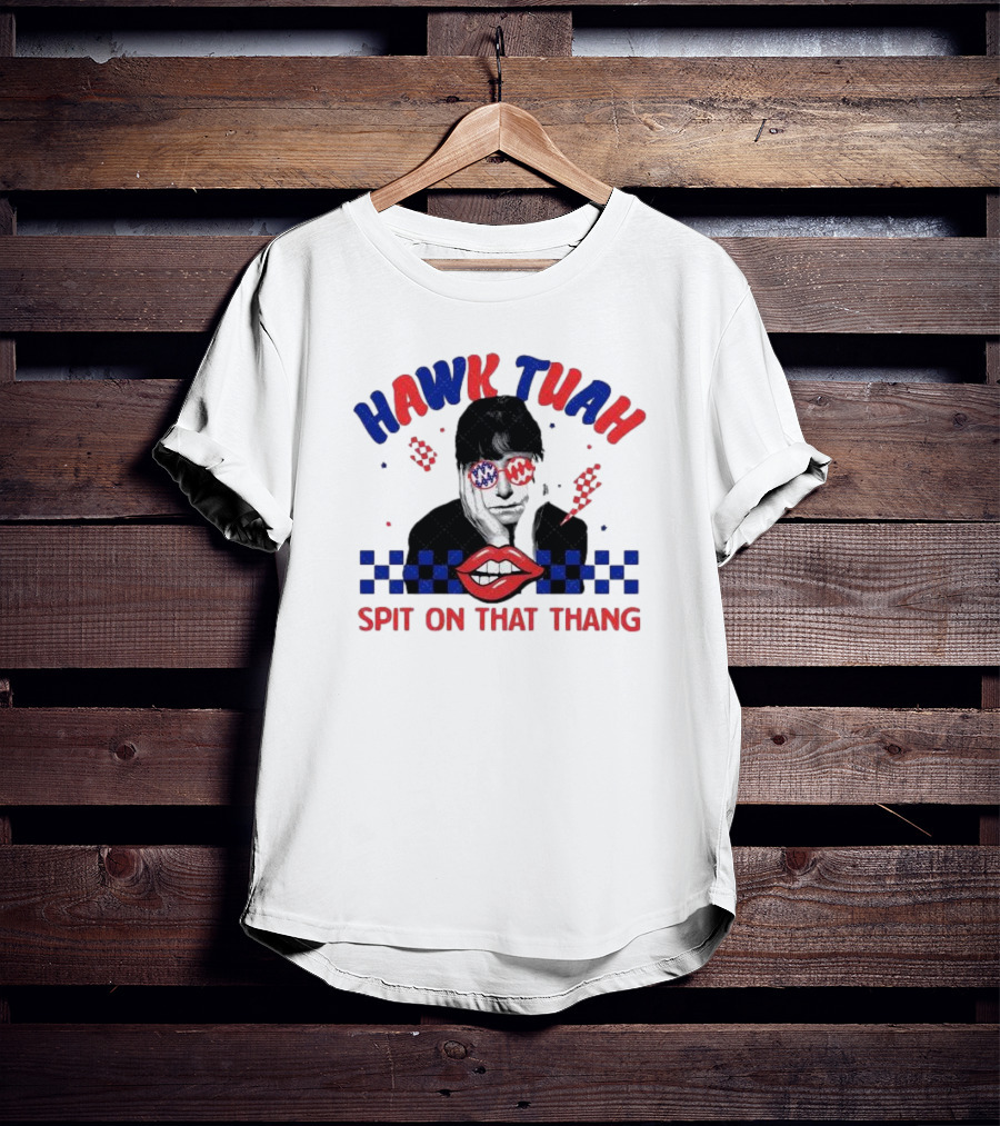 Hawk Tuah Spit On That Thang Lip Checkered Sunglasses T-Shirt