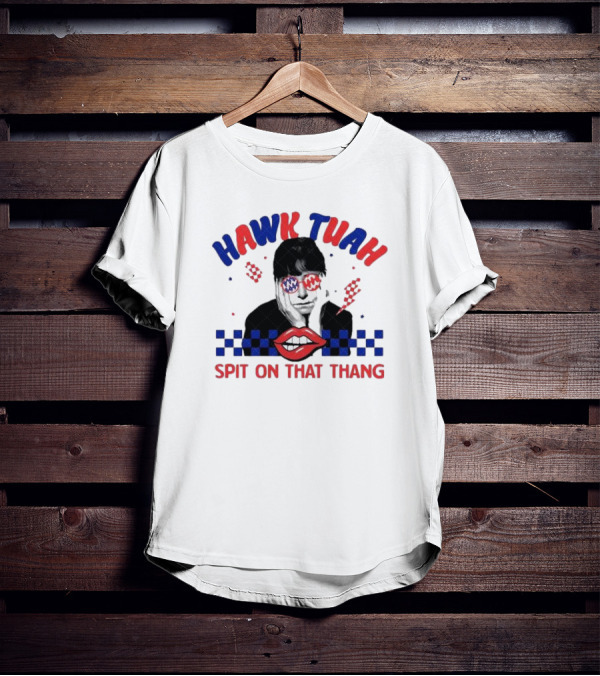 Hawk Tuah Spit On That Thang Lip Checkered Sunglasses T-Shirt
