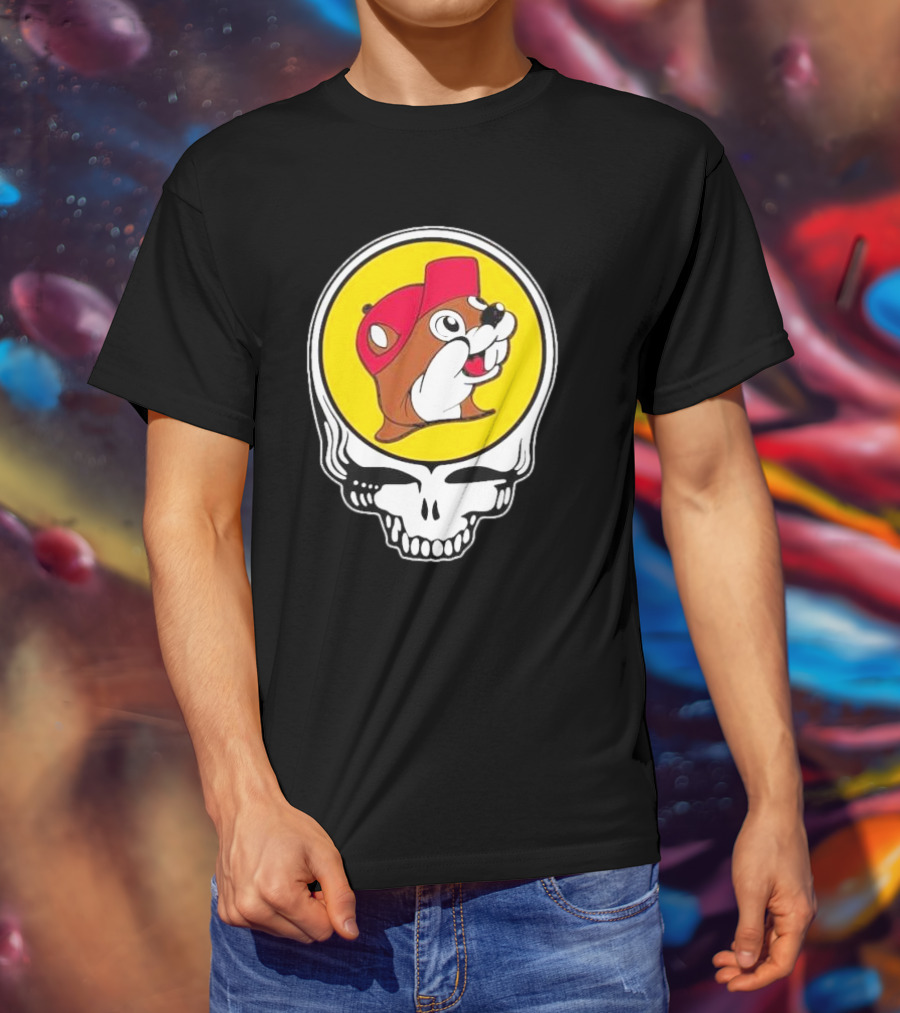 Buc-ee's Beaver In Grateful Dead Skull T-Shirt