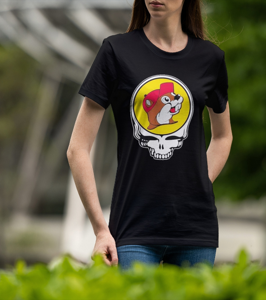 Buc-ee's Beaver In Grateful Dead Skull T-Shirt