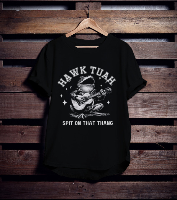 Hawk Tuah Frog Playing Guitar Spit On That Thang Music Notes T-Shirt