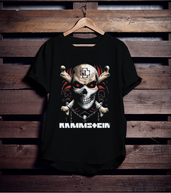 Rammstein Skull Crossbones Red Eyes Chain T-Shirt