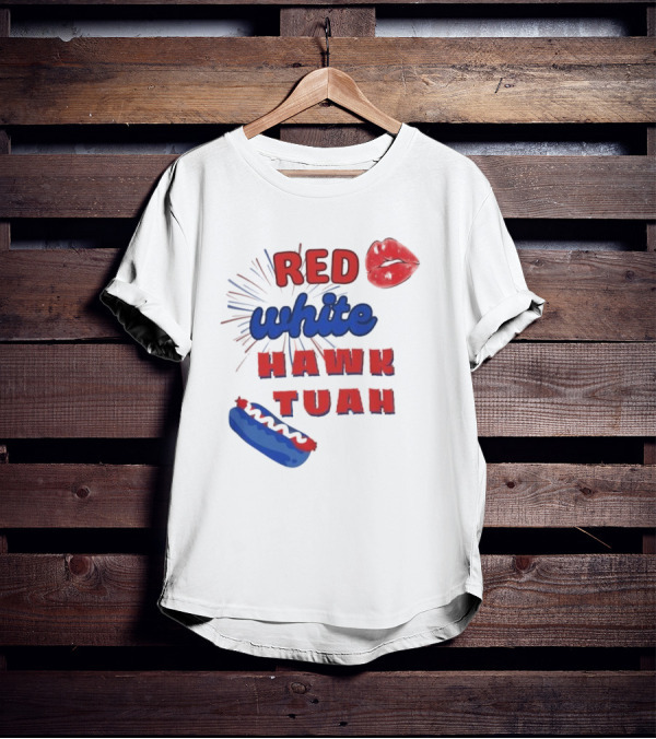 Red White Hawk Tuah Lips Hotdog T-Shirt