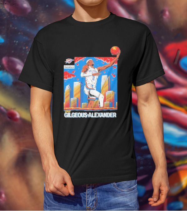 Oklahoma City Thunder Shai Gilgeous-Alexander Skyline Basketball Playoff T-Shirt