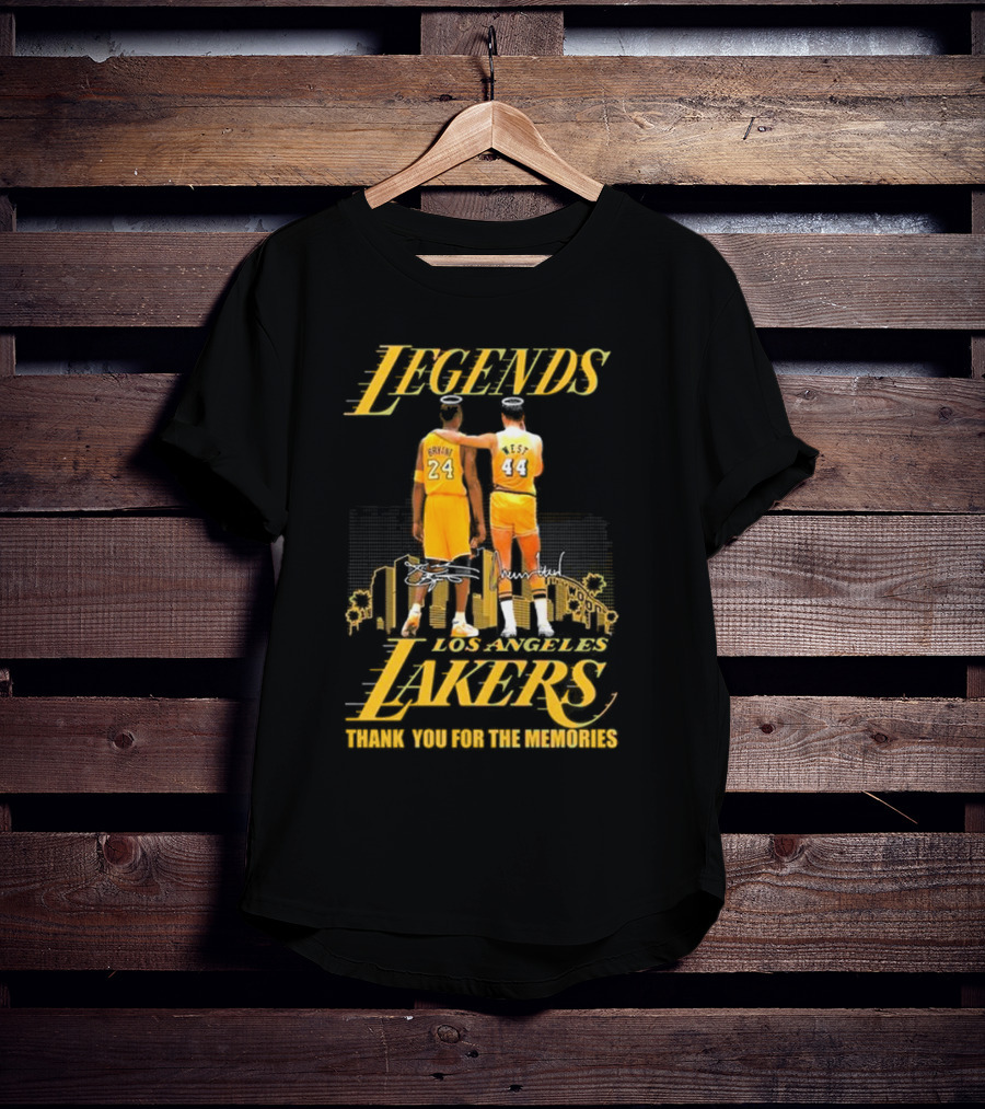 Legends Kobe Bryant Jerry West Los Angeles Lakers Thank You For The Memories Signatures T-Shirt