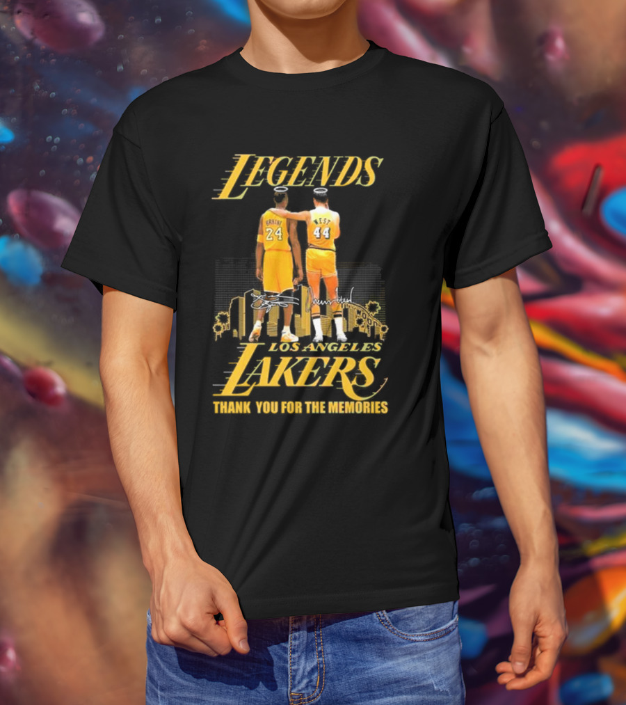 Legends Kobe Bryant Jerry West Los Angeles Lakers Thank You For The Memories Signatures T-Shirt