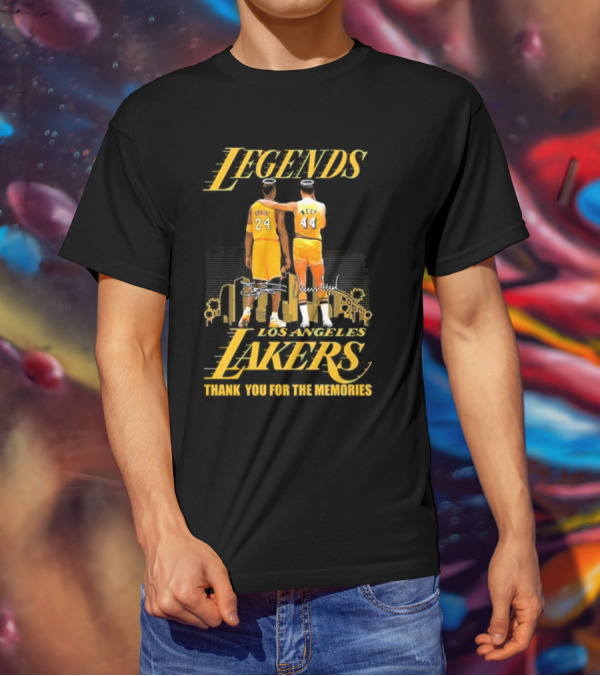 Legends Kobe Bryant Jerry West Los Angeles Lakers Thank You For The Memories Signatures T-Shirt