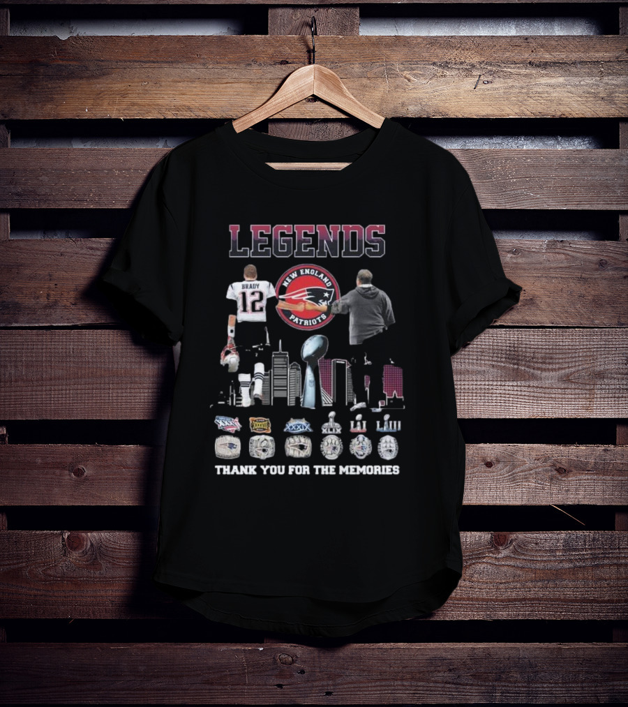 Legends New England Patriots Tom Brady Bill Belichick Thank You For The Memories Rings T-Shirt