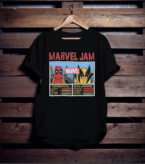 Deadpool Wolverine Marvel Jam Comic Character Stats T-Shirt