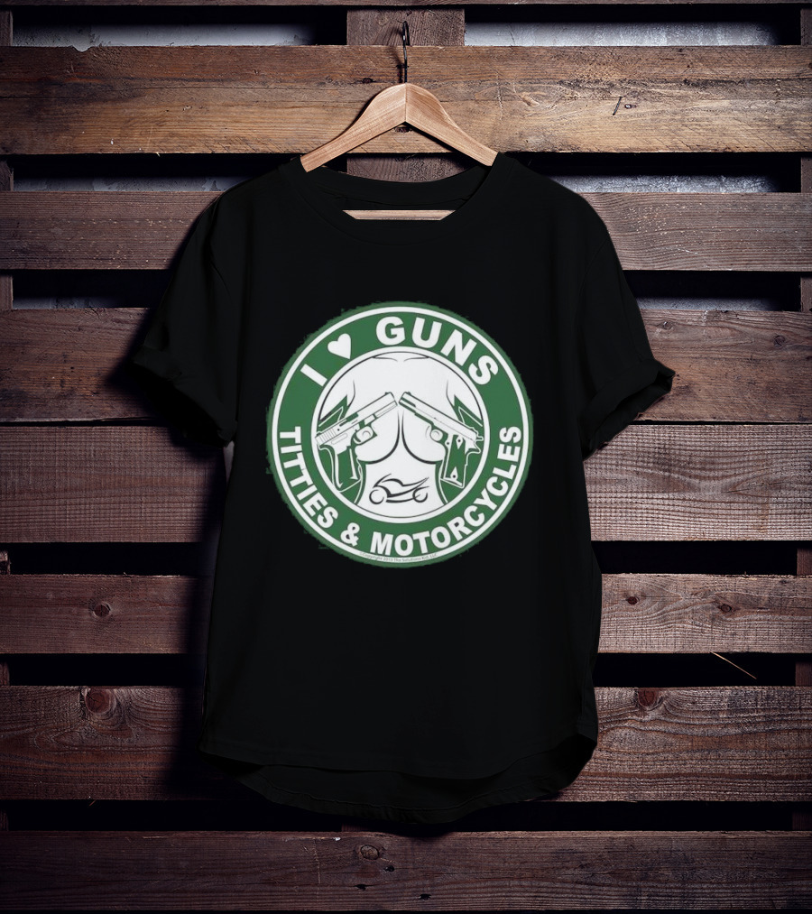 I Love Guns Titties Motorcycles Logo Circle T-Shirt