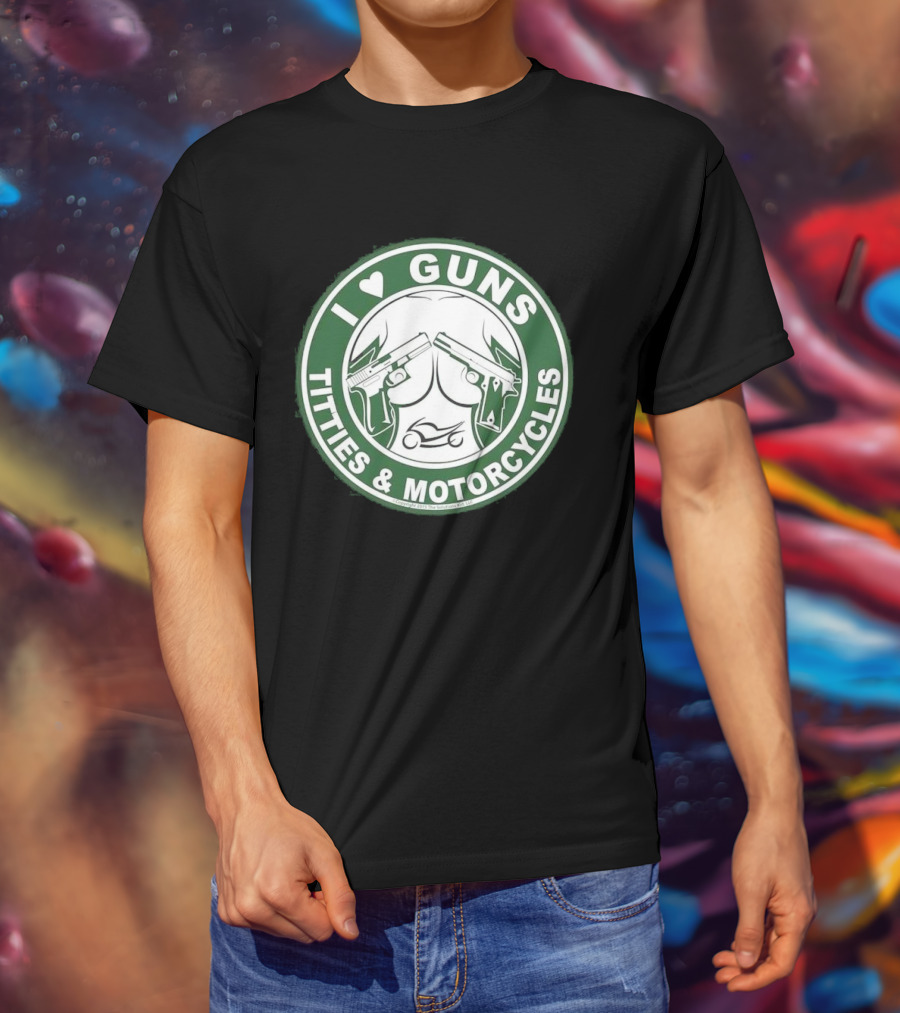 I Love Guns Titties Motorcycles Logo Circle T-Shirt