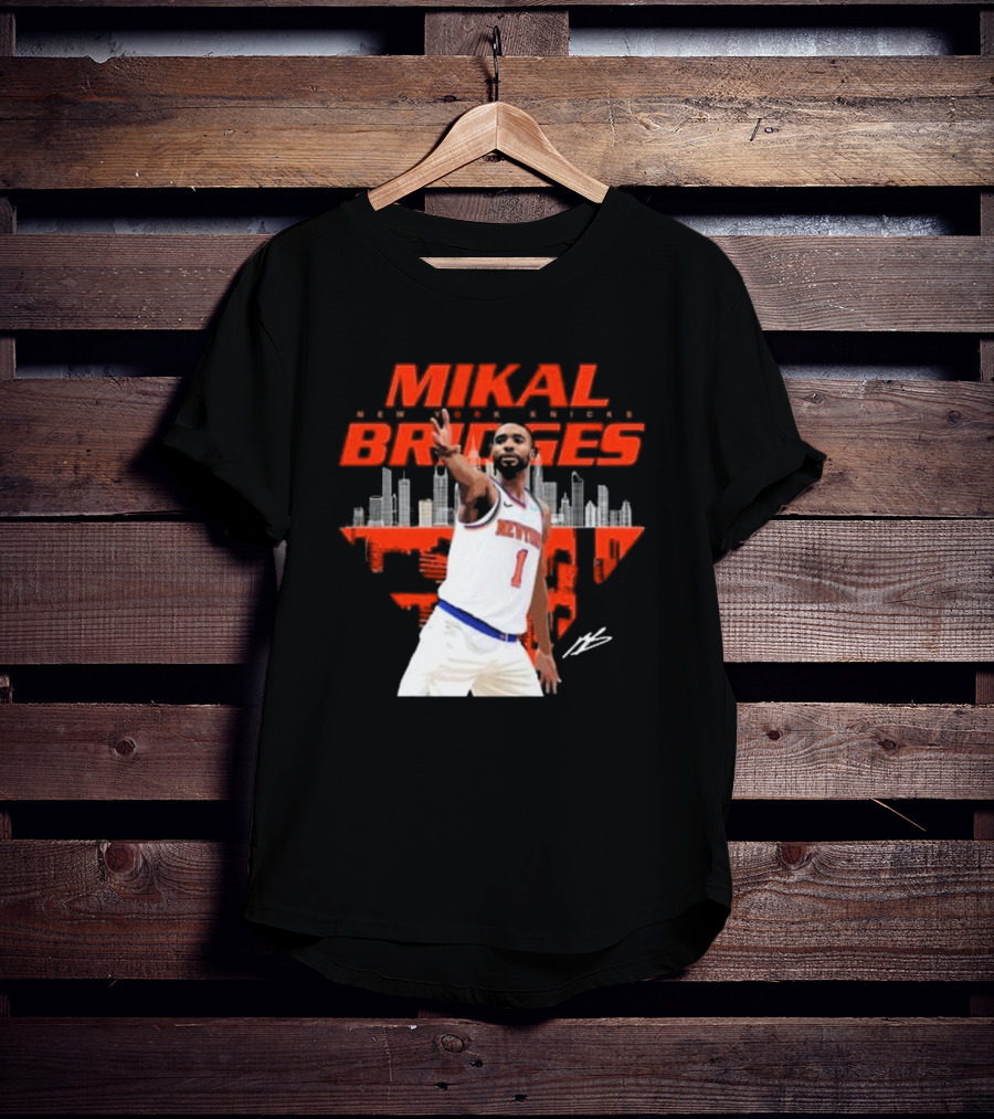Mikal Bridges New York Knicks Skyline Signature Number 1 T-Shirt