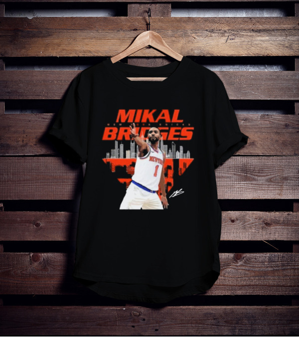 Mikal Bridges New York Knicks Skyline Signature Number 1 T-Shirt