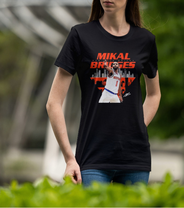 Mikal Bridges New York Knicks Skyline Signature Number 1 T-Shirt