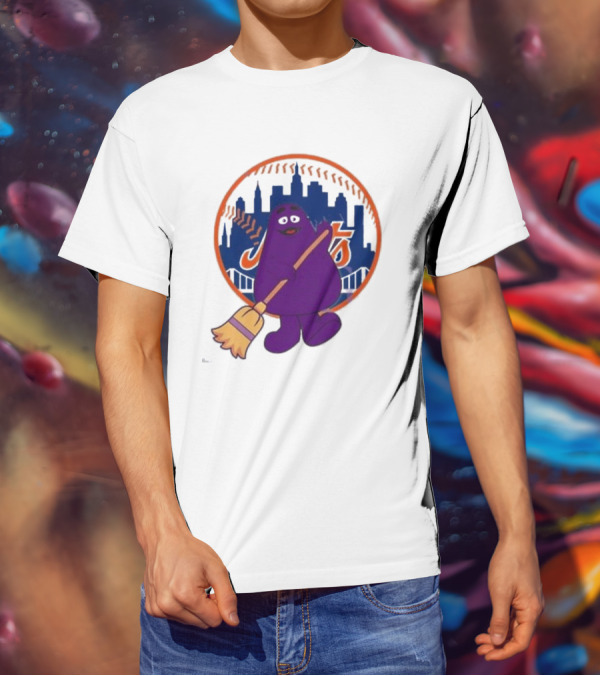 New York Mets Grimace Character Broom Sweep LFGM T-Shirt