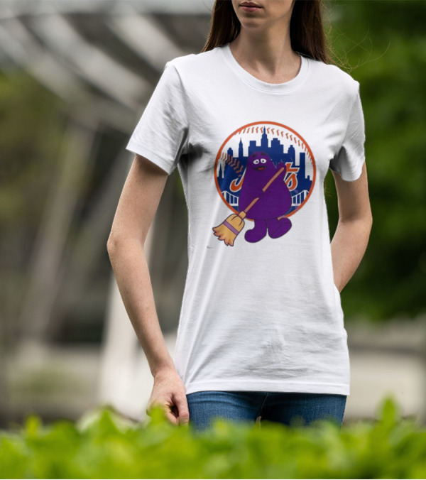 New York Mets Grimace Character Broom Sweep LFGM T-Shirt