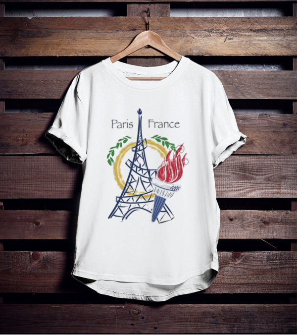 Paris France Eiffel Torch Olympic Laurel Icons T-Shirt