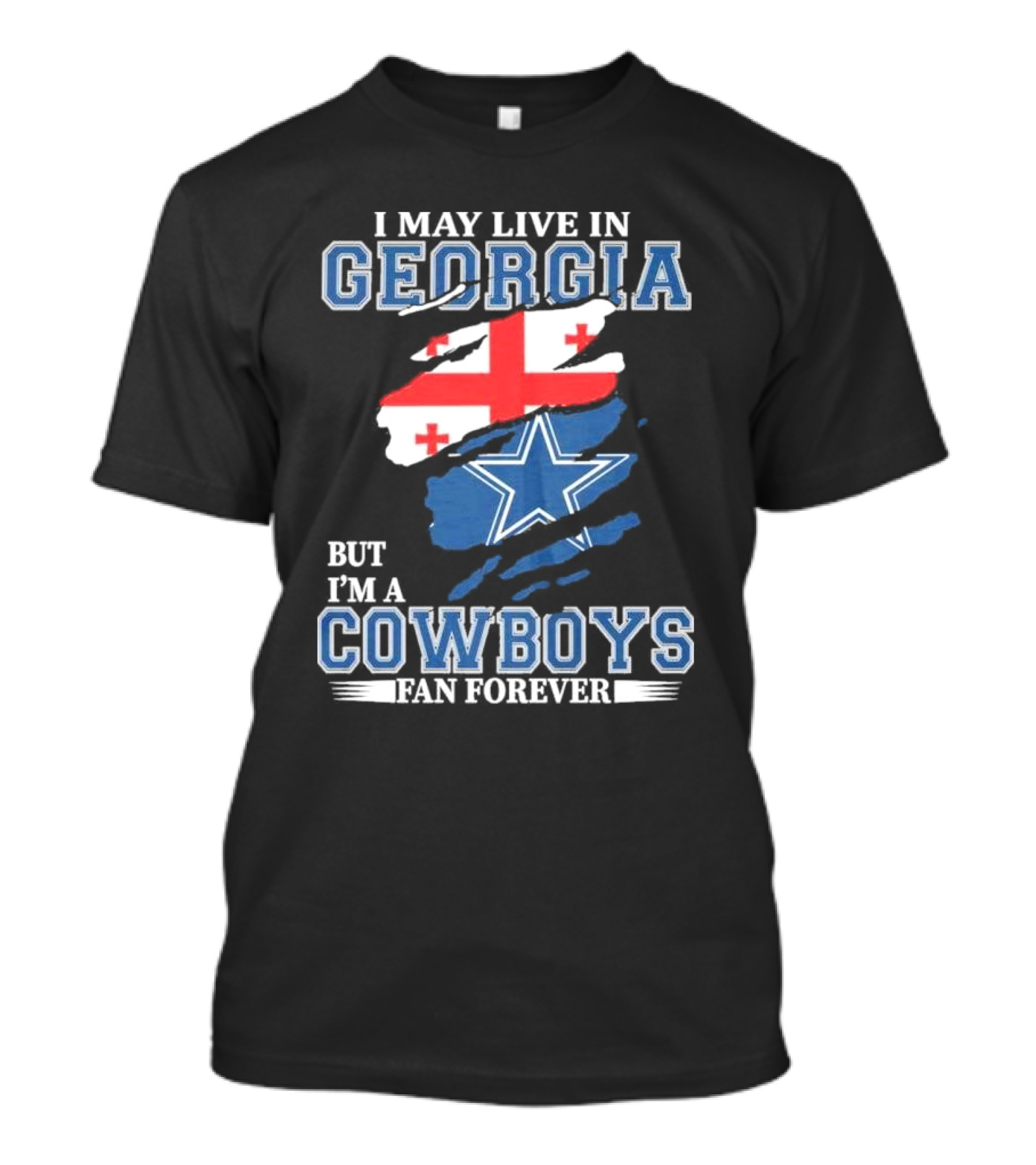 Dallas Cowboys Fan Forever Living In Georgia With Star And Flag Elements T-Shirt